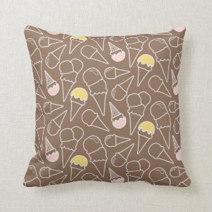 Ice Cream Cone Pattern on Brown Throw Pillow