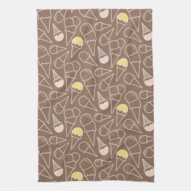Ice Cream Cone Pattern on Brown Towel (Vertical)
