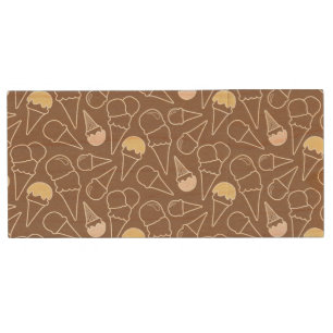 Ice Cream Cone Pattern on Brown Wood USB Flash Drive