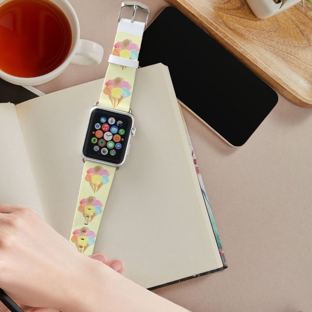 Ice Cream Cone Pattern Yellow Monogramed Apple Watch Band (Creator Uploaded)