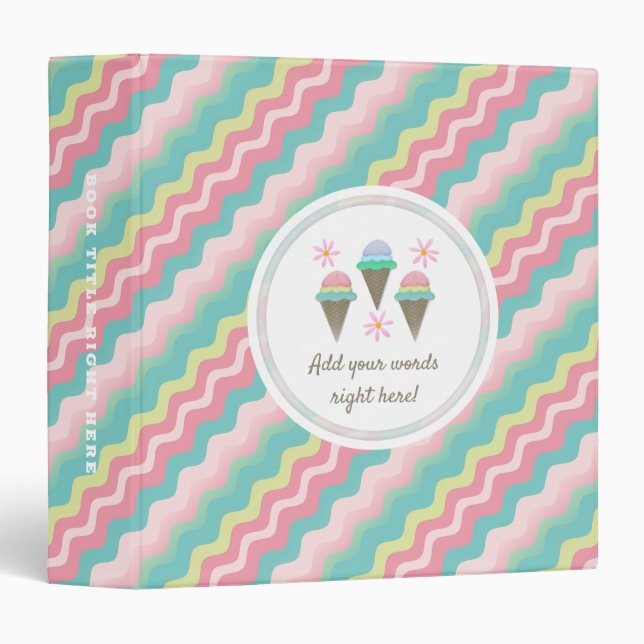 Ice Cream Cone Personalized 3 Ring Binder (Front/Spine)