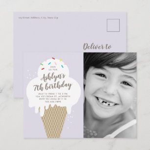 Ice Cream Cone Photo Kids Birthday Party Invitation Postcard