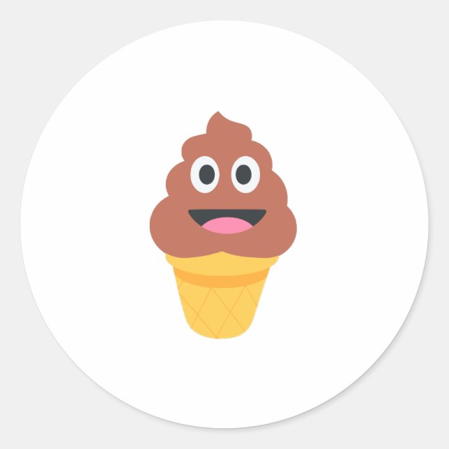 ice cream cone poo emoji classic round sticker (Front)