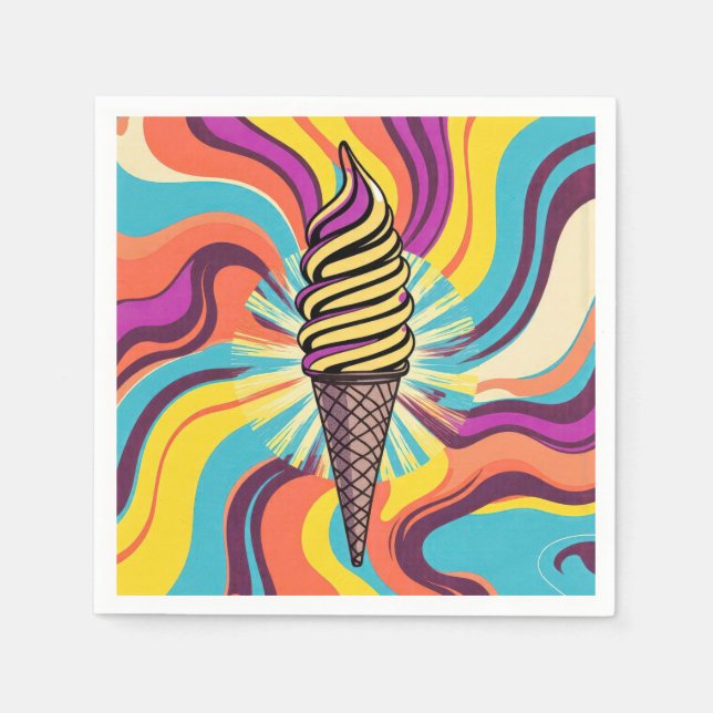 Ice Cream Cone Psychedelic Pop Art Napkins (Front)