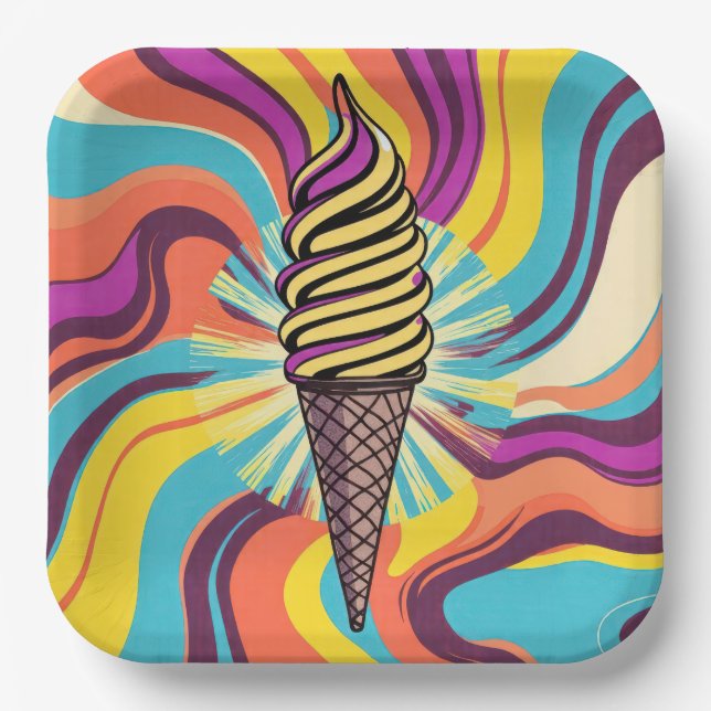 Ice Cream Cone Psychedelic Pop Art Paper Plates (Front)