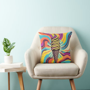 Ice Cream Cone Psychedelic Pop Art Throw Pillow