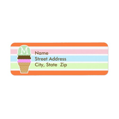 Ice Cream Cone Retro Neon Rainbow Label
