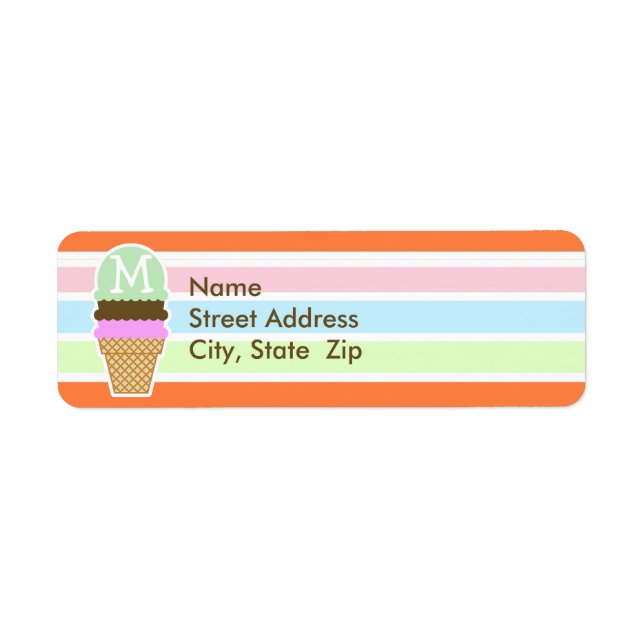 Ice Cream Cone; Retro Neon Rainbow Label (Front)