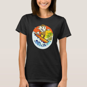 Ice Cream Cone Riding Waves On Surfboard At The Be T-Shirt