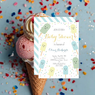 Ice Cream Cone Scoop Confetti Kids Baby Shower  Invitation