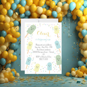 Ice Cream Cone Scoop Confetti Kids Birthday Party Invitation