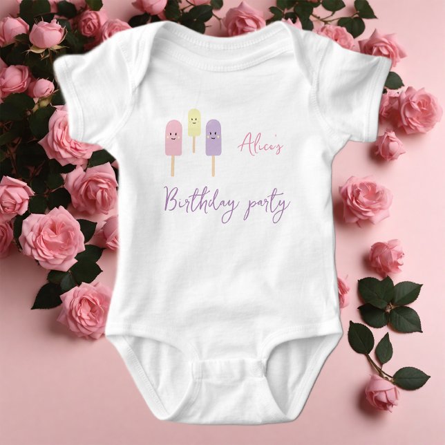 Ice Cream Cone Scoop Confetti Pink Kids Birthday Baby Bodysuit (Creator Uploaded)