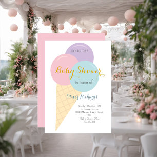 Ice Cream Cone Scoop Kids Baby Shower Invitation