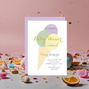 Ice Cream Cone Scoop Kids Baby Shower Invitation
