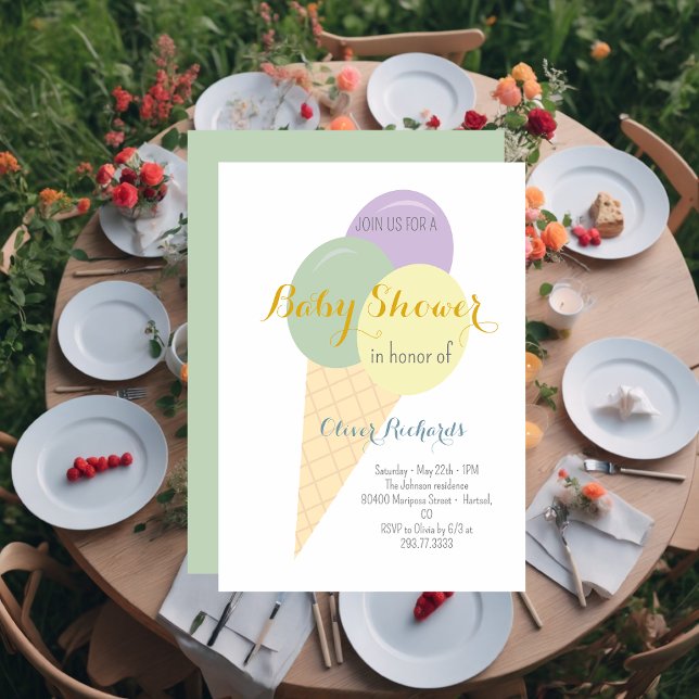 Ice Cream Cone Scoop Kids Baby Shower Invitation (Creator Uploaded)