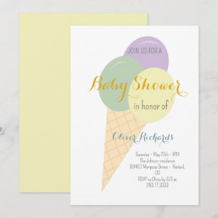 Ice Cream Cone Scoop Kids Baby Shower Invitation