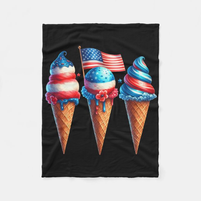 Ice Cream Cone Scoops Designed American Flag 4th O Fleece Blanket (Front)