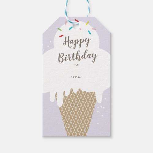 Ice Cream Cone Script Happy Birthday Gift Tags