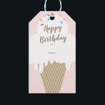 Ice Cream Cone Script Happy Birthday Gift Tags<br><div class="desc">A fun whimsical kids birthday gift tag featuring hand drawn drippy ice cream cone and rainbow sprinkles.</div>