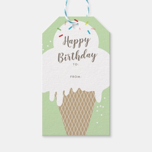 Ice cream Cone Script Happy Birthday Gift Tags
