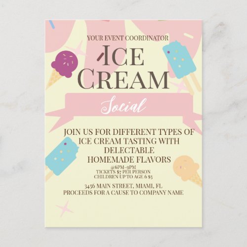  Ice Cream Cone Social Flyers Invitation Yellow  Postcard