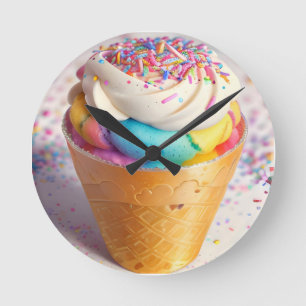 Ice Cream Cone Sprinkles Round Clock