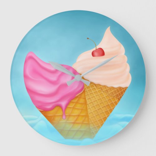 Ice Cream Cone Summer Food Dessert Large Clock