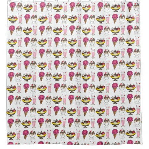 Ice Cream Cone Sundae Shake Banana Split Shower Curtain