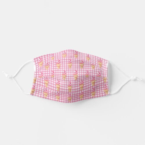 ice cream cone swirl on gingham adult cloth face mask