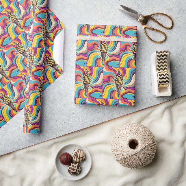 Ice Cream Cone Swirl Pop Art Wrapping Paper (Crafts)