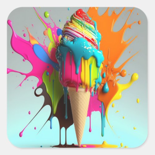 Ice Cream Cone Vibrant Paint Design Sticker