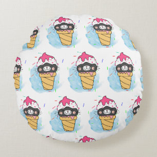 ice cream cone watercolor round pillow