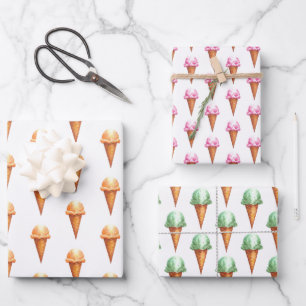 Ice Cream Cone Watercolor Wrapping Paper