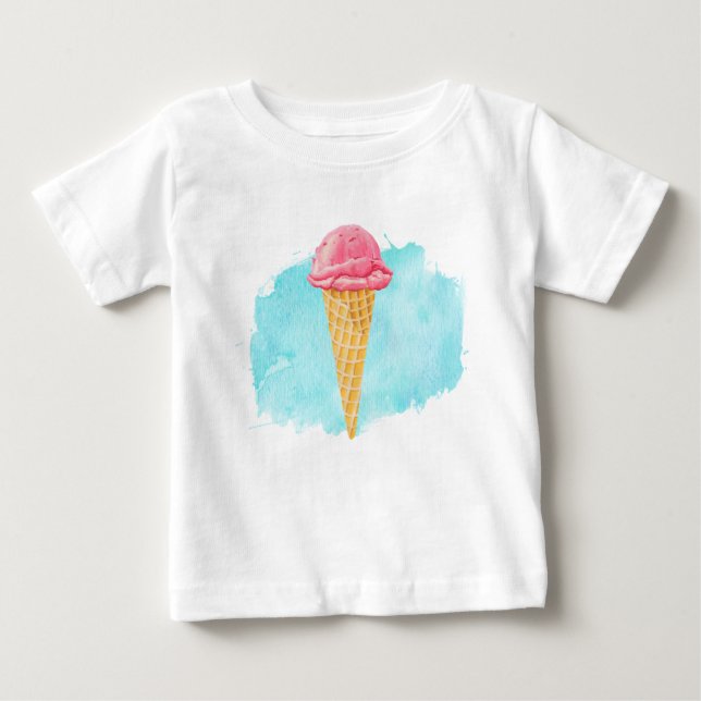 Ice Cream Cone With A Blue Paint Splatter Baby T-Shirt (Front)