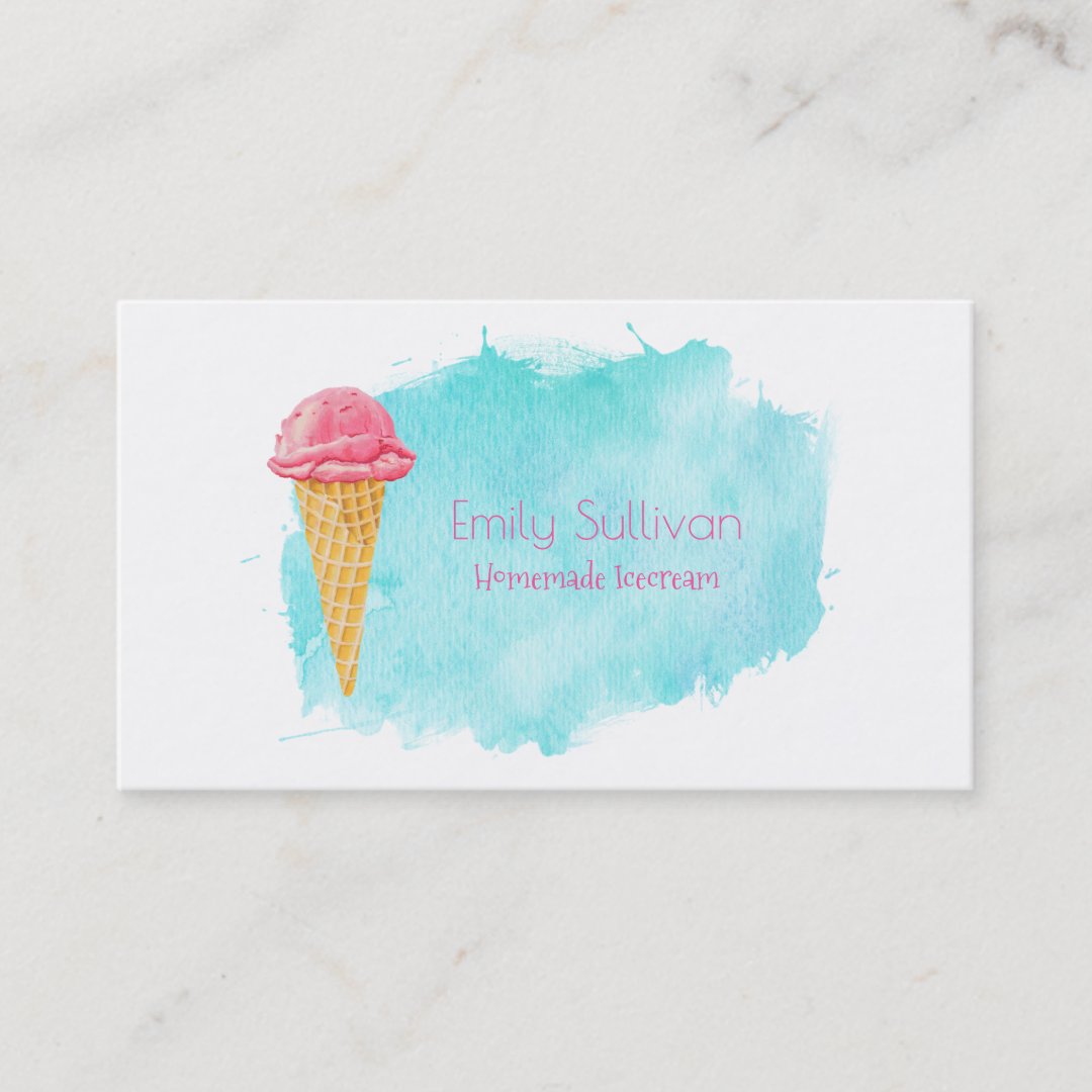 Ice Cream Cone With A Blue Paint Splatter Business Card | Zazzle