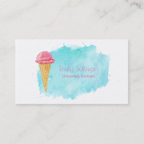 Ice Cream Cone With A Blue Paint Splatter Business Card