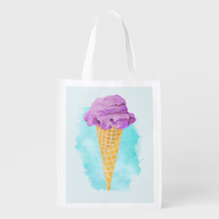 Ice Cream Cone With A Blue Paint Splatter Grocery Bag