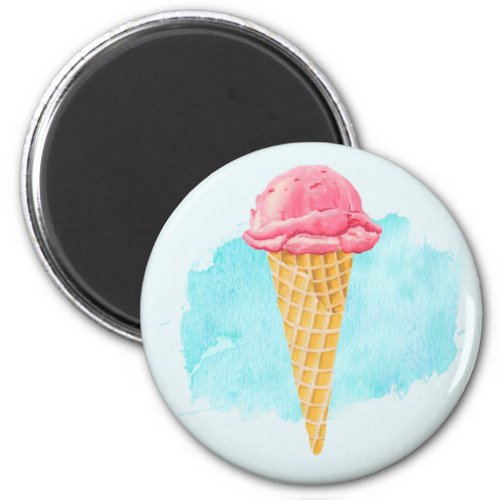 Ice Cream Cone With A Blue Paint Splatter Magnet