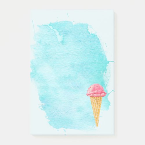 Ice Cream Cone With A Blue Paint Splatter Post_it Notes