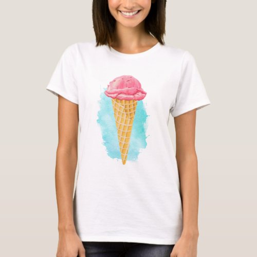 Ice Cream Cone With A Blue Paint Splatter T_Shirt