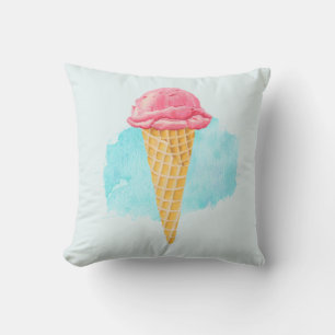 Ice Cream Cone With A Blue Paint Splatter Throw Pillow