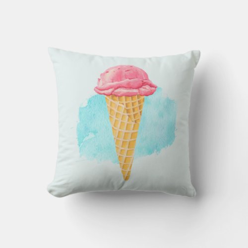 Ice Cream Cone With A Blue Paint Splatter Throw Pillow