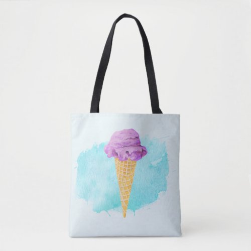 Ice Cream Cone With A Blue Paint Splatter Tote Bag