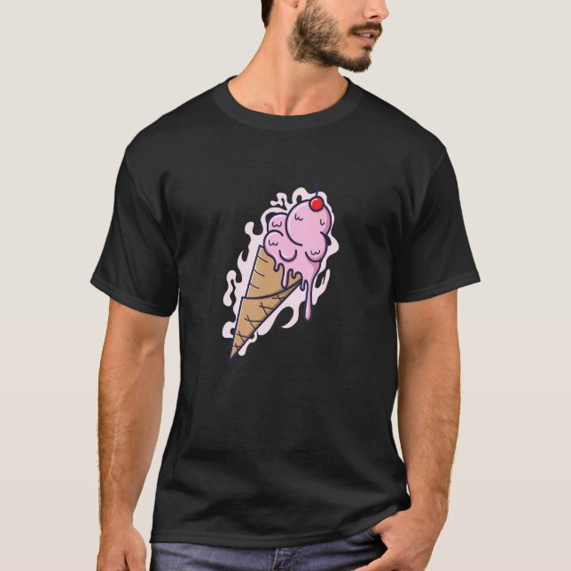 Ice Cream Cone With Fruity Ice Cream And Tables T-Shirt (Front)