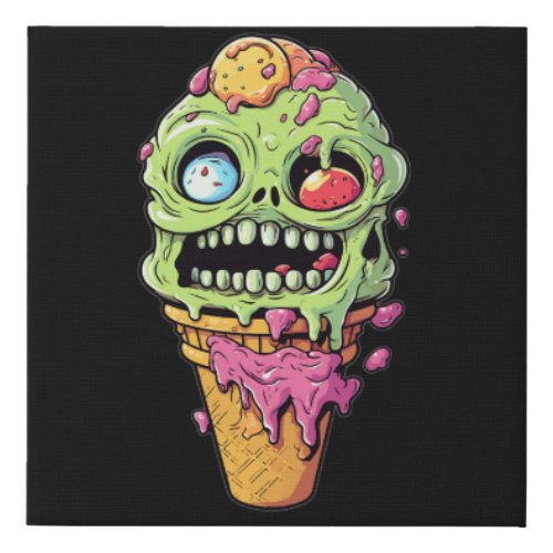 ice_cream_cone_with_little_monster_collection 1 faux canvas print