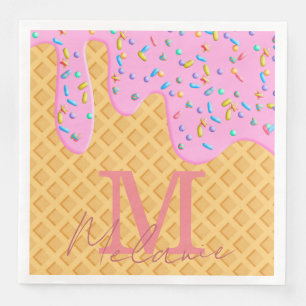 Ice Cream Cone With Pink Frosting & Sprinkles Paper Dinner Napkins