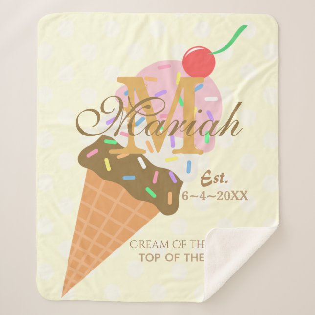 Ice Cream Cone with Sprinkles & a Cherry on Top Sherpa Blanket (Front)