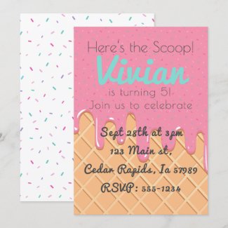 Ice Cream Cone With Sprinkles Fun Invitation