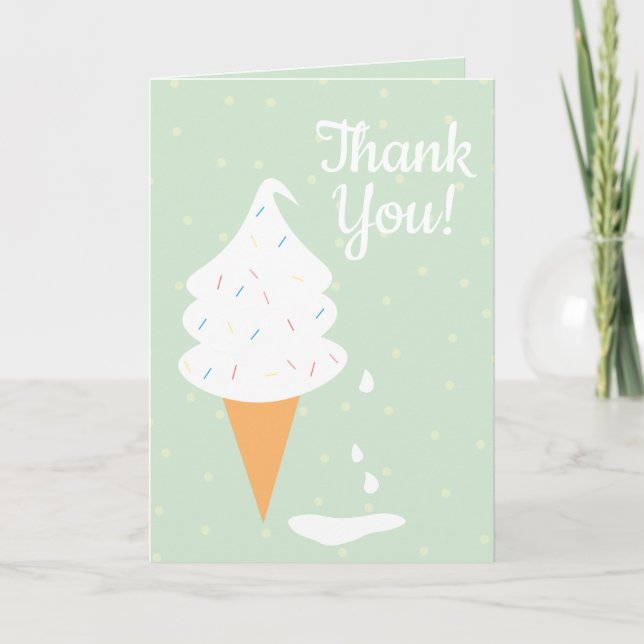 Ice Cream Cone With Sprinkles Polka Dots Green Thank You Card (Front)
