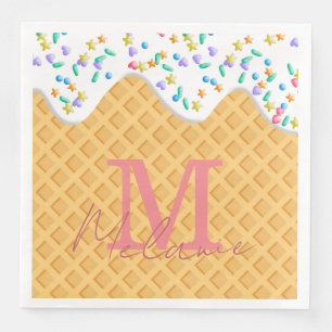 Ice Cream Cone With Vanilla Frosting & Sprinkles Paper Dinner Napkins